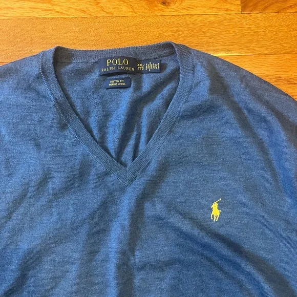 Polo by Ralph Lauren Men's Classic Blue V-Neck Sweater - Picture 3 of 3